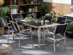 Beliani 6-Istuttava Ulkoruokailuryhma Poltettu Graniittitaso Tekstiilituolit Musta Grosseto Shop