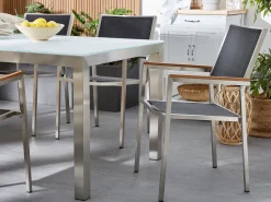 Beliani 6-Istuttava Ulkoruokailuryhma Poltettu Graniittitaso Tekstiilituolit Musta Grosseto Shop