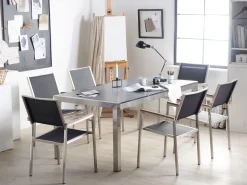 Beliani 6-Istuttava Ulkoruokailuryhma Poltettu Graniittitaso Tekstiilituolit Musta Grosseto Shop