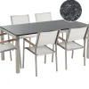 Beliani 6-Istuttava Ulkoruokailuryhma Poltettu Graniittitaso Tekstiilituolit Valkoinen Grosseto Sale