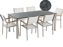 Beliani 6-Istuttava Ulkoruokailuryhma Poltettu Graniittitaso Tekstiilituolit Valkoinen Grosseto Sale