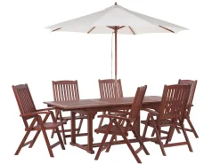 Beliani 6-Istuttava Ulkoruokailuryhma Aurinkovarjolla Tumma Akasiapuu Toscana Discount