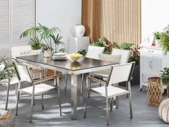 Beliani 6-Istuttava Ulkoruokailuryhma Graniittitaso Tekstiilituolit Musta/Valkoinen Grosseto Cheap