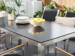 Beliani 6-Istuttava Ulkoruokailuryhma Graniittitaso Tekstiilituolit Musta/Valkoinen Grosseto Cheap