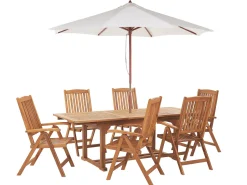 Beliani 6-Istuttava Ulkoruokailuryhma Aurinkovarjolla Vaalea Akasiapuu Java Best Sale