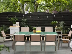 Beliani 8-Istuttava Ulkoruokailuryhma 3-Osainen Lasitaso Tekstiilituolit Beige Grosseto Best