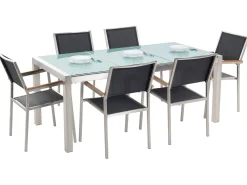 Beliani 6-Istuttava Ulkoruokailuryhma 3-Osainen Lasitaso Tekstiilituolit Musta Grosseto Flash Sale