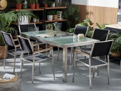 Beliani 6-Istuttava Ulkoruokailuryhma 3-Osainen Lasitaso Tekstiilituolit Musta Grosseto Flash Sale