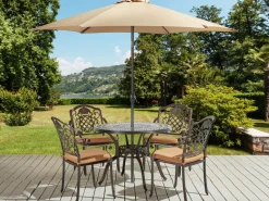 Beliani 4-Istuttava Ulkoruokailuryhma Aurinkovarjolla Alumiini Tummanruskea Salento Flash Sale