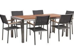 Beliani 6-Istuttava Ulkoruokailuryhma Eukalyptuspuutaso Tekstiilituolit Harmaa Grosseto Online