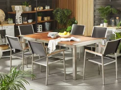 Beliani 6-Istuttava Ulkoruokailuryhma Eukalyptuspuutaso Tekstiilituolit Harmaa Grosseto Online