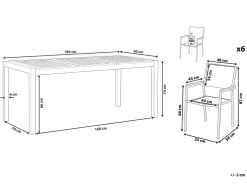 Beliani 6-Istuttava Ulkoruokailuryhma Eukalyptuspuutaso Tekstiilituolit Harmaa Grosseto Online