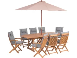 Beliani 8-Istuttava Ulkoruokailuryhma Aurinkovarjolla Akasiapuu Harmaa Maui Hot