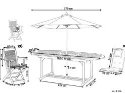 Beliani 8-Istuttava Ulkoruokailuryhma Aurinkovarjolla Akasiapuu Harmaa Maui Hot
