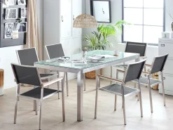 Beliani 6-Istuttava Ulkoruokailuryhma Lasitaso Tekstiilituolit Kirkas/Musta Grosseto Best