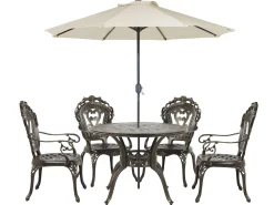 Beliani 4-Istuttava Ulkoruokailuryhma Aurinkovarjolla Alumiini Ruskea Sapri Sale