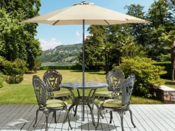 Beliani 4-Istuttava Ulkoruokailuryhma Aurinkovarjolla Alumiini Ruskea Sapri Sale