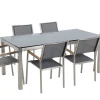 Beliani 6-Istuttava Ulkoruokailuryhma Lasitaso Tekstiilituolit Musta/Harmaa Grosseto Store