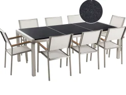 Beliani 8-Istuttava Ulkoruokailuryhma 3-Osainen Graniittitaso Tekstiilituolit Musta/Valkoinen Grosseto Store
