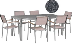 Beliani 6-Istuttava Ulkoruokailuryhma Graniittitaso Tekstiilituolit Harmaa/Beige Grosseto Fashion