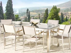 Beliani 6-Istuttava Ulkoruokailuryhma Graniittitaso Tekstiilituolit Harmaa/Beige Grosseto Fashion