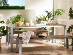 Beliani 6-Istuttava Ulkoruokailuryhma Alumiini Vaalea Puu Nardo Hot