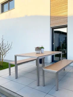 Beliani 6-Istuttava Ulkoruokailuryhma Alumiini Vaalea Puu Nardo Hot