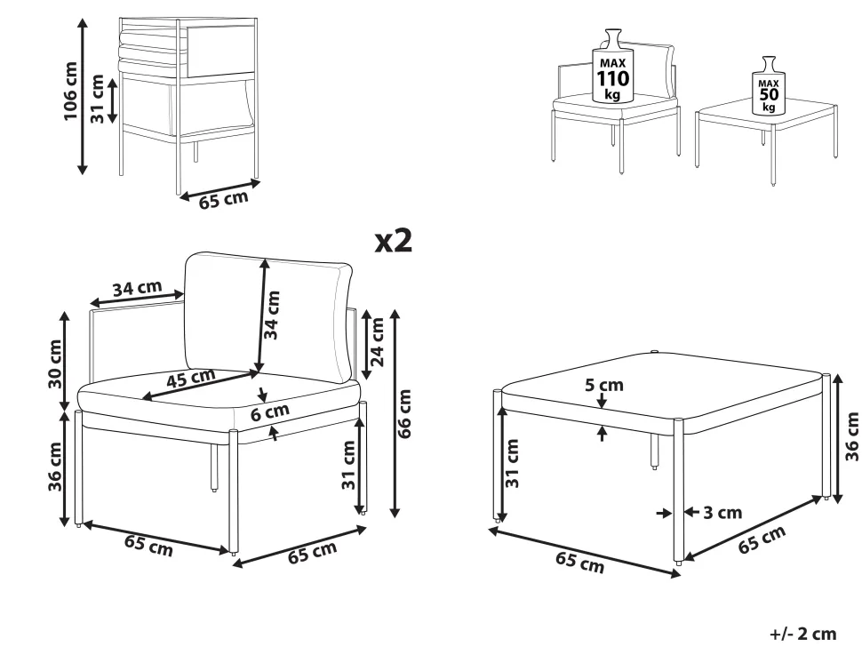 Beliani 2-Istuttava Ulkosohvaryhma Alumiini Vaaleanharmaa Terracina Store