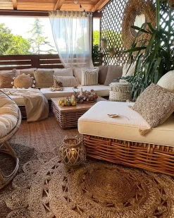 Beliani 4-Istuttava Ulkosohvaryhma Rottinki Vasenk. Luonnonvari Varallo Clearance