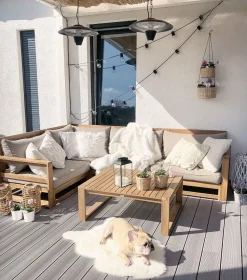 Beliani 4-Istuttava Ulkosohvaryhma Akaasia Oikeak. Vaalea Puu Timor Fashion