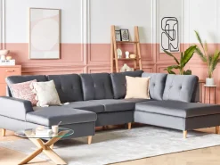 Beliani 4-Istuttava U-Muotoinen Kulmavuodesohva Säilytystilalla Sametti Harmaa Lerum Flash Sale