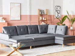Beliani 4-Istuttava U-Muotoinen Kulmavuodesohva Säilytystilalla Sametti Harmaa Lerum Flash Sale