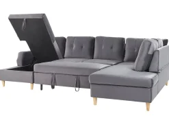 Beliani 4-Istuttava U-Muotoinen Kulmavuodesohva Säilytystilalla Sametti Harmaa Lerum Flash Sale