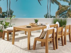 Beliani 6-Istuttava Vaalea Akaasiapuinen Ulkoruokailuryhma Penkilla Ja Tuoleilla Livorno Cheap