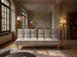 Beliani 3-Istuttava Vuodesohva Kangas Vaaleanharmaa Siljan Clearance