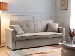 Beliani 3-Istuttava Vuodesohva Kangas Beige Glomma Cheap