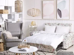 Beliani 2-Istuttava Vuodesohva Kangas Vaaleanharmaa Kukkakuvio Silda Best