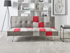 Beliani 3-Istuttava Vuodesohva Kangas Harmaa/Punainen Tilkkukuvio Olsker Hot