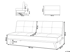 Beliani 3-Istuttava Vuodesohva Kangas Tummanharmaa Froya New