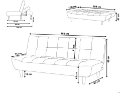 Beliani 3-Istuttava Vuodesohva Kangas Vaaleanharmaa Alsten Store
