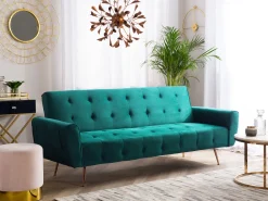 Beliani 3-Istuttava Vuodesohva Sametti Smaragdinvihrea Selnes Store