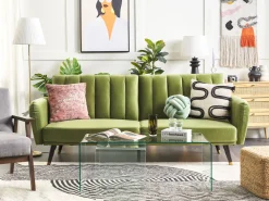 Beliani 3-Istuttava Vuodesohva Sametti Oliivinvihrea Vimmerby Store