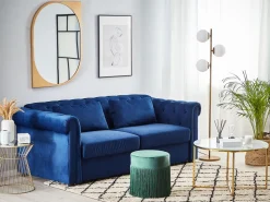Beliani 3-Istuttava Vuodesohva Sametti Sininen Chesterfield Outlet