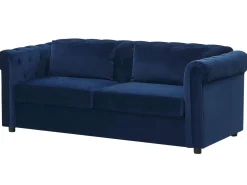 Beliani 3-Istuttava Vuodesohva Sametti Sininen Chesterfield Outlet