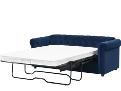 Beliani 3-Istuttava Vuodesohva Sametti Sininen Chesterfield Outlet