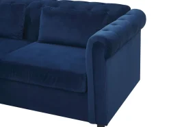 Beliani 3-Istuttava Vuodesohva Sametti Sininen Chesterfield Outlet