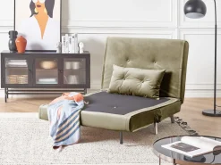 Beliani 1-Istuttava Vuodesohva Sametti Oliivinvihrea Farris Fashion