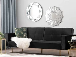 Beliani 3-Istuttava Vuodesohva Sametti Musta Visnes Clearance