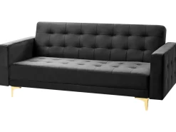Beliani 3-Istuttava Vuodesohva Sametti Musta Aberdeen Clearance