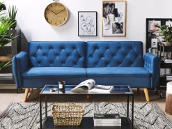 Beliani 2-Istuttava Vuodesohva Sametti Laivastonsininen Bardu Cheap